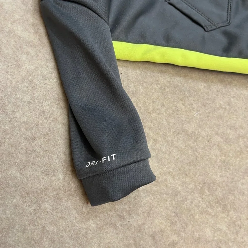 Nike Dri Fit Gray Neon Green Long Sleeve Zipper Romper Baby Boy Size 6 Month